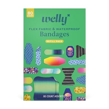 Welly Bandage Family Pack   Adhesive Flexible Fabric &amp; Waterproof Bandages   Assorted Shapes and Patterns for Minor Cuts, Scrapes, and Wounds - 80 Count