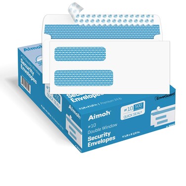 Aimoh 500#10 Double Window SELF Seal Security Envelopes - for Invoices, Statements &amp; Documents, Security Tinted - EnveGuard, Size 4-1/8 x 9-1/2 -White - 24 LB - 500 Count (30001)