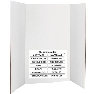 Trifold Poster Board 36" x 48" White Presentation Board - Self-Adhesive Science Subtitles included - Science Fair Display Boards, For School, Fun Projects and Business Presentations - by Emraw
