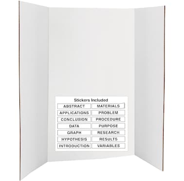 Trifold Poster Board 36" x 48" White Presentation Board - Self-Adhesive Science Subtitles included - Science Fair Display Boards, For School, Fun Projects and Business Presentations - by Emraw