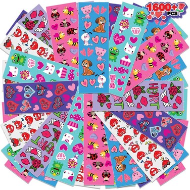 ArtCreativity Valentines Stickers for Kids, 100 Sheets with Over 1,600 Holiday Stickers and Treats, Party Favors for Boys, Girls, and Toddlers, Goodie Bag Fillers