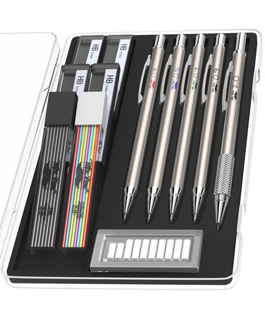 Mr. Pen- Metal Mechanical Pencil Set with Lead and Eraser Refills, 5 Sizes, 0.3, 0.5, 0.7, 0.9, 2mm, Drafting, Sketching, Architecture, Christmas Gift