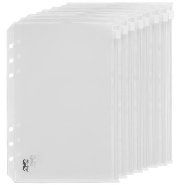 Mr. Pen A5 Plastic Binder Pockets, 8 Pieces, 6 Ring Binder Holes, 8 Pcs, Clear Envelopes for Cash, Money Organizer, Lightweight, Easy to Carry