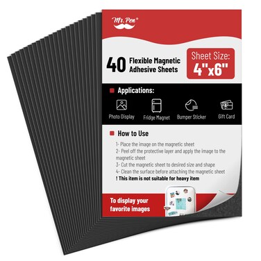 Mr. Pen- Adhesive Magnetic Sheets, 4" x 6", 10 Pack, with Adhesive Backing, Flexible Picture Magnets, Cuttable Magnetic Sheets.