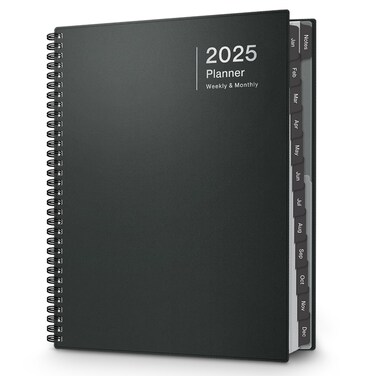 Dunwell Large Planner Book 2025, 8.5x11 Daily Weekly Planner for Desktop, Laminated Monthly Tabs, Bookmark, Stickers, Protective Plastic Covers, Notes Pages and More