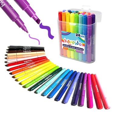 Double Sided Marker Sets for Kids Happido, Set of 24 Water Based Non Toxic Markers with Case, Great School Supplies, Art Supplies and Stationery Set