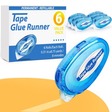6 Pack Double Sided Tape Roller, 8mm x 315 Inch Permanent Adhesive Scrapbook Tape Dispenser Runner, Glue Tape Roller for Scrapbooking, Crafts and Arts Projects, Photo-Safe, Smooth &amp; Clean