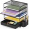 Simple Houseware 5-Tier Document File Tray with Supplies Sliding Drawer and Pen Bucket, Black