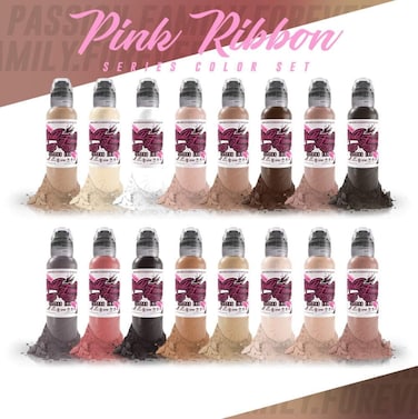 World Famous Tattoo Ink Pink Ribbon - Pink Flesh Tones Assortment with Black &amp; White Tattoo Ink - Non Toxic &amp; Skin-Safe Permanent Tattooing - Vegan (1 oz Each)