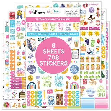Bloom daily planners Newly Improved Classic Planner Sticker Sheets - Variety Sticker Pack for Decorating, Planning, Scrapbooking, etc. - 708 Stickers Per Pack!