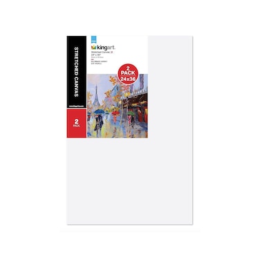 KINGART 810-2 LARGE White 24" x 36" STRETCHED ARTIST CANVAS, Pack of 2, Gesso Primed - 100% Cotton Rectangular Canvases, 5/8" Profile, Art Supplies for Oil and Acrylic Painting