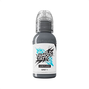 World Famous Tattoo Ink Limitless - Grey 1 - Professional Tattoo Ink &amp; Tattoo Supplies - Skin-Safe Permanent Tattooing in Bold Shades - Vegan &amp; Non-Toxic (1 oz)