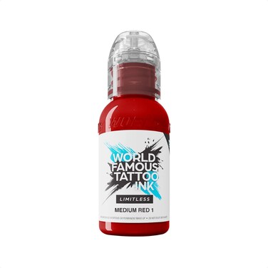 World Famous Tattoo Ink Limitless - Medium Red 1 - Professional Tattoo Ink &amp; Tattoo Supplies - Skin-Safe Permanent Tattooing in Bold Shades - Vegan &amp; Non-Toxic (1 oz)