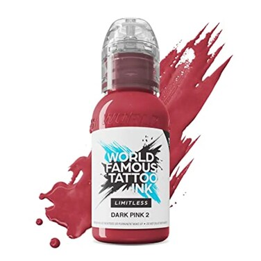 World Famous Tattoo Ink Limitless - Dark Pink 2 - Professional Tattoo Ink &amp; Tattoo Supplies - Skin-Safe Permanent Tattooing in Bold Shades - Vegan &amp; Non-Toxic (1 oz)