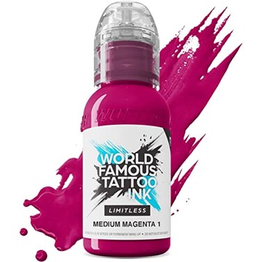 World Famous Tattoo Ink Limitless - Medium Magenta 1 - Professional Tattoo Ink &amp; Tattoo Supplies - Skin-Safe Permanent Tattooing in Bold Shades - Vegan &amp; Non-Toxic (1 oz)
