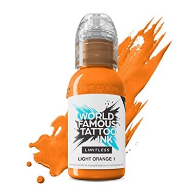 World Famous Tattoo Ink Limitless - Light Orange 1 - Professional Tattoo Ink &amp; Tattoo Supplies - Skin-Safe Permanent Tattooing in Bold Shades - Vegan &amp; Non-Toxic (1 oz)