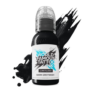 World Famous Tattoo Ink Limitless - Dark Greywash - Professional Tattoo Ink &amp; Tattoo Supplies - Skin-Safe Permanent Tattooing in Bold Shades - Vegan &amp; Non-Toxic (4 oz)