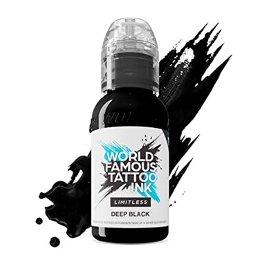 World Famous Tattoo Ink Limitless - Deep Black Tattoo Ink - Professional Tattoo Ink &amp; Tattoo Supplies - Skin-Safe Permanent Tattooing in Bold Shades - Vegan &amp; Non-Toxic (1 oz)
