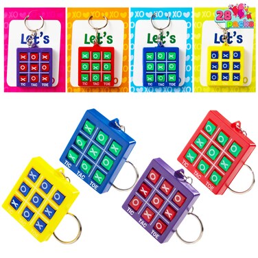 JOYIN 28 Pcs Valentine's Day Gift Cards with Tic-Tac-Toe Keychain, Valentines Days Keychain Set for Kids Party Favor, Classroom Exchange Prizes, Exchange Greeting Cards for Boys Girls