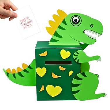 4E's Novelty DIY Dinosaur Valentines Card Box Craft Kit - Makes 1 Valentines Day Crafts for Kids, Valentine Mailbox for Classroom Exchange Party Activity Mail Box Crafts for Kids Girls Boys
