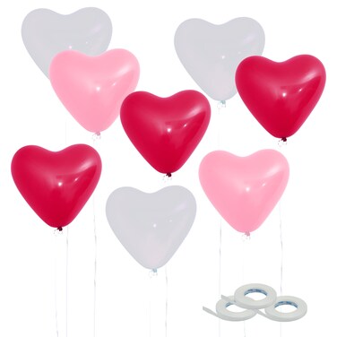 4E's Novelty 36 Pack Latex Heart Shaped Balloons 10 inch With Ribbon - Pink White Red Heart Balloons, Valentines Day Balloons, for Marriage Proposal &amp; Valentines Day Decorations &amp; Wedding Party