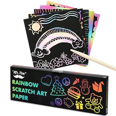 Mr. Pen- Scratch Art for Kids with Wooden Stylus, 125 pcs, Rainbow Scratch Paper, Scratch Art Paper, Rainbow Scratch Art for Kids Drawing, Black Scratch Off Paper for Kids