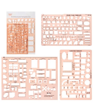 Mr. Pen- House Plan, Interior Design and Furniture Templates, Drafting Tools and Ruler Shapes for Architecture - Set of 3