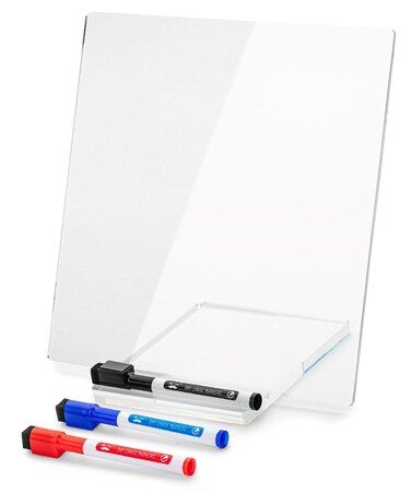 Mr. Pen- Clear Acrylic Board with Stand, 10" x 10", 3 Dry Erase Markers, Acrylic White Board, Acrylic Board for Desk, Clear Acrylic Dry Erase Board with Stand, Clear Dry Erase Board for Desk