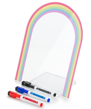 Mr. Pen- Clear Acrylic Board with Stand, 11.8" x 8.9", 3 Markers, Rainbow Theme, Acrylic Board for Desk, Clear Acrylic Dry Erase Board with Stand, Clear Dry Erase Board for Desk
