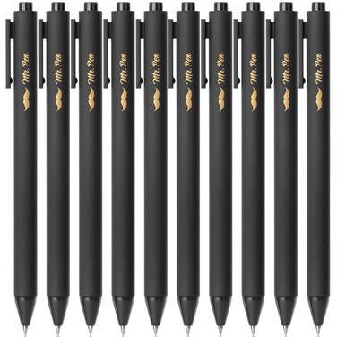 Mr. Pen- Retractable Gel Pens, 10 Pack, Black Ink Gel Pens, Black Barrels, Fast Dry, Gel Pens Fine Point 0.5mm, Retractable Pens, Cute Pens, Gel Ink Pens, Aesthetic Pens for Journaling Fine Tip Pens