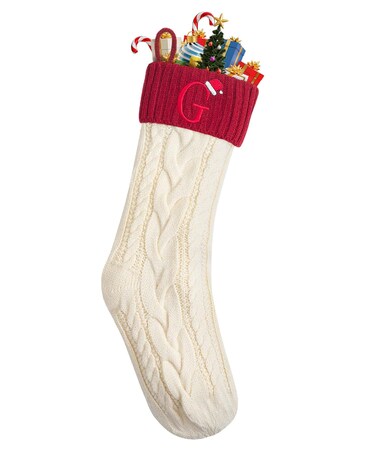 Mr. Pen- Christmas Stockings with Initials, 18", Letter L, Green and Cream, Cable Knit Stockings for Christmas, Cable Knit Christmas Stocking for Christmas, Large Knit Stockings Christmas