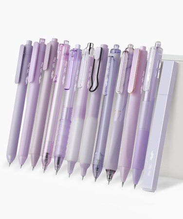 Mr. Pen- Gel Ink Pen Set, 12 pcs, Pastel Purple Barrel, Purple Pens with Black Ink Gel Pens Fine Point 0.5mm, One Highlighter, Cute Pens for Women, Purple Pen Set, Aesthetic Pens for Journaling