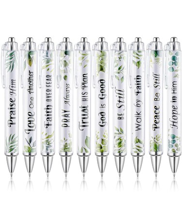 Mr. Pen- Christian Pen Set, 10 Pack, Green Elegance, Black Ink, Bible Verse Pens, Christian Pens for Women, Bible Pens No Bleed Through, Ballpoint Pens Ballpoint, Christmas Gift