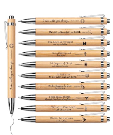 Mr. Pen- Bible Verse Pens, 10 Pack, Retractable Bamboo Pen, Black Ink, Christian Pens for Women Men, Bible Pens No Bleed Through, Ballpoint Pens Ballpoint, Inspirational Pens, Christian Pens Bulk