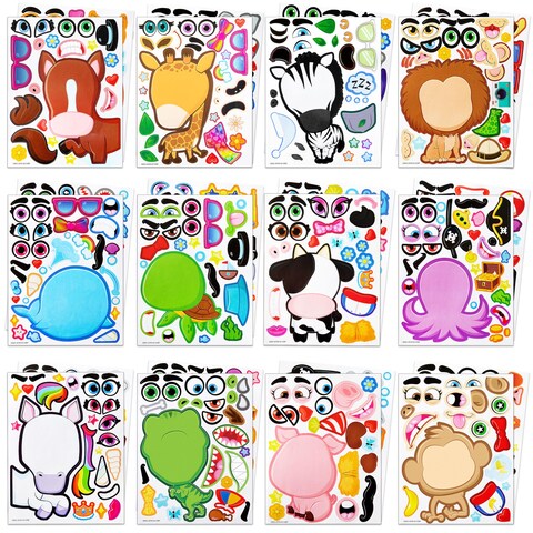 JOYIN 24PCS 9&quot;x6&quot; Make a face Stickers for Kids, Make Your Own Stickers, Mix and Match with Safaris Sea Farm and Dinosaur Animals, Party Favors Kids Crafts, Goodie Bags Stuffers