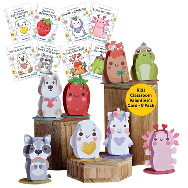 Lovepop Valentines Day Card for Kids, Boys, Girls - 3D Classroom Pop-Up Cards - Cute Animals Gift Exchange Cards - 8 Pack - Blank Notecard &amp; Envelope Included