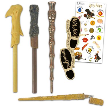 Harry Potter Wand Pen Set - Bundle with 4 Unique Harry Potter Pen Wands from Dumbledore, Voldemort, and Hermione   Harry Potter Stationery Gift Set