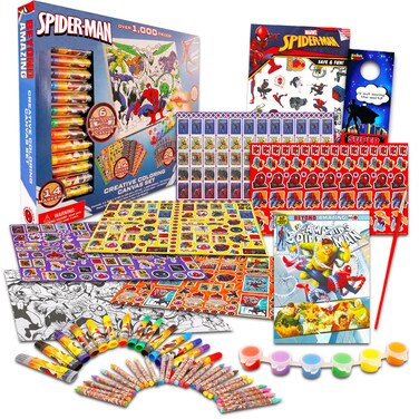 Spiderman Painting Set for Kids - 1000+ Pc Spiderman Arts and Crafts Bundle with Spiderman Canvas, Paint, Coloring Pages, Stickers, and More for Kids   Spiderman Activity Kit