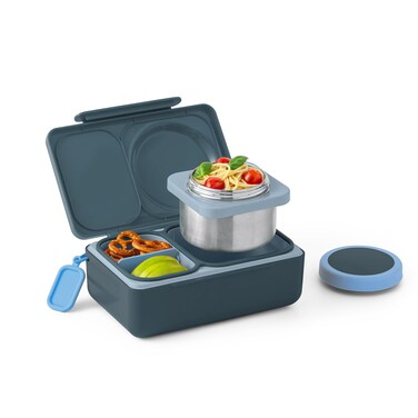OmieBox UP bento Box for Kids   Insulated Lunch Box   Leak Proof Thermos Food jar   Cooler ice Pack   2 Compartments (Graphite)