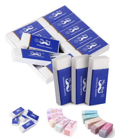 Mr. Pen Pencil Erasers, White, Large, Pack of 10