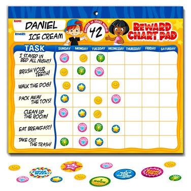 Behavior Reward Chart System - Pad with 26 Chore Charts for Kids, 2800 Stickers to Motivate Responsibility &amp; Good Habits