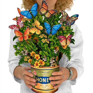 Freshcut Paper Pop Up Cards, Paper Flower Bouquet 3D Popup Greeting Cards with Note Card &amp; Envelope, Birthday Card, Anniversary, Get Well Gifts for Women, 12" Butterflies &amp; Buttercups