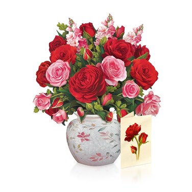Freshcut Paper Pop Up Cards, Blooming Roses, 12 Inch Life Sized Forever Flower Bouquet 3D Popup Greeting Cards, Valentine's Day, Anniversary Card, Note Card &amp; Envelope