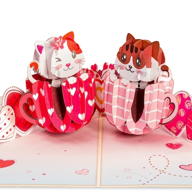 Paper Love 3D Pop Up Valentines Day Card, Love Cat Mug Pop-Up Cards, for Anniversary, Wedding, Mothers Day, All Occasion - 5" x 7" Cover - Includes Envelope and Note Tag