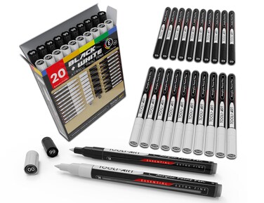 TOOLI-ART Black And White Acrylic Paint Markers Paint Pens Set For Rock Painting, Canvas, Mugs, Metal, Glass Paint, Fabric, Wood, DIY. Non Toxic, Quick Dry,Waterbas (EXTRA FINE)