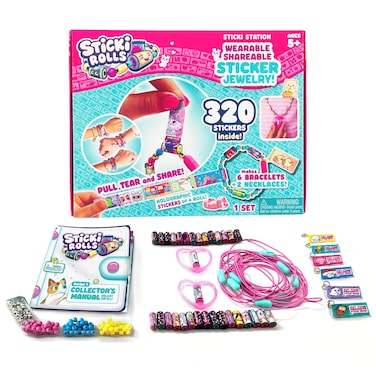 STICKI ROLLS Sticki Station - Ultimate DIY Sticker Jewelry Kit   Includes 320 Mini Stickers   Builds 6 Bracelets &amp; 2 Necklaces   2 Pendants &amp; 144 Beads   Over 1000 Designs to Discover and Collect!