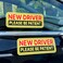 Stickios Non-Magnetic New Driver Stickers - Removable New Driver Decals for Cars &amp; Windows - Paint-Safe New Driver Signs - Yellow (10.75x4 inches, 2-Pack)