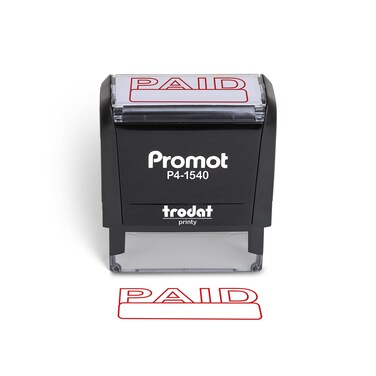 Promot Paid Self Inking Rubber Stamp - Refillable Paid Stamper - Business, Bookkeeping, Ordering, Accounting, Work, Office Stamps - Red Ink