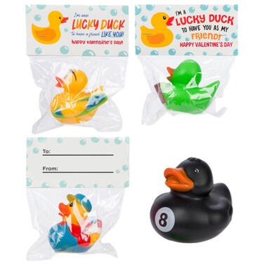 30 Exchange-Ready rubber ducks and Valentine's Day Cards for Kids' School Classroom - Valentine's Day Gifts for Kids - Class Valentine's Exchange - Kids' Valentine's Day Cards Party Favors