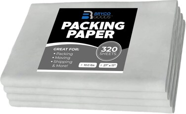 Bryco Goods Newsprint Packing Paper Sheets for Moving - 10lb - 320 Sheets of Newspaper Paper - Wrapping and Protecting Fragile Items, Box Filler, Shipping Supplies - 27" x 17" - Made in the USA